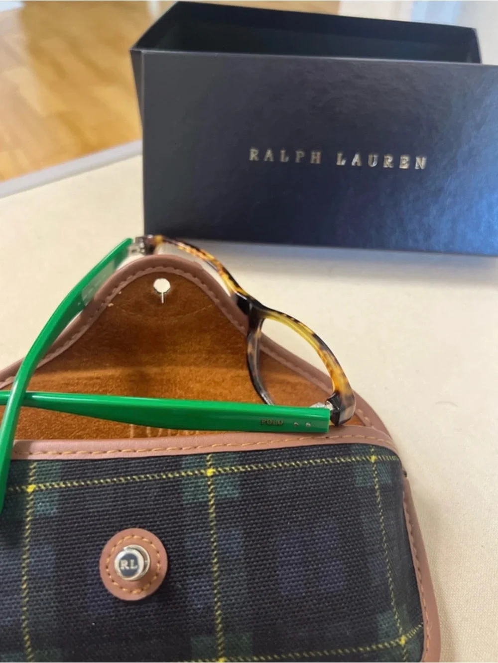 Polo by Ralph Lauren Tortoiseshell Frames with Green Temples